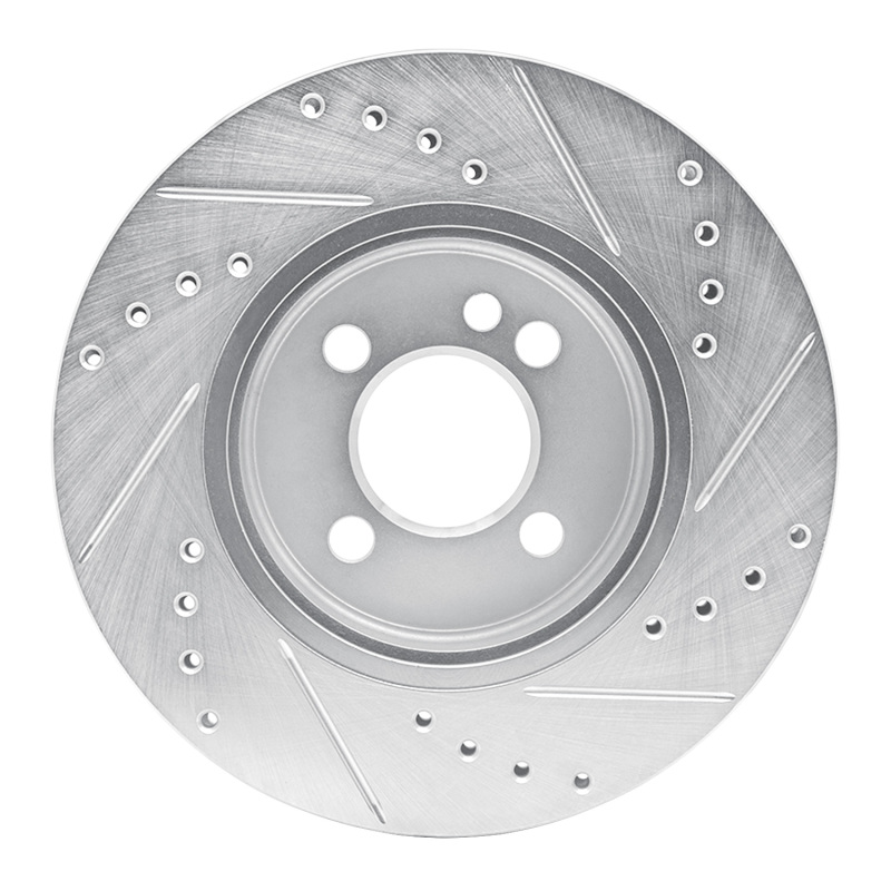 Mini Cooper Clubman Brake Rotor (1) - Front Left - R1 Concepts - Drilled & Slotted - Silver - `07-`15